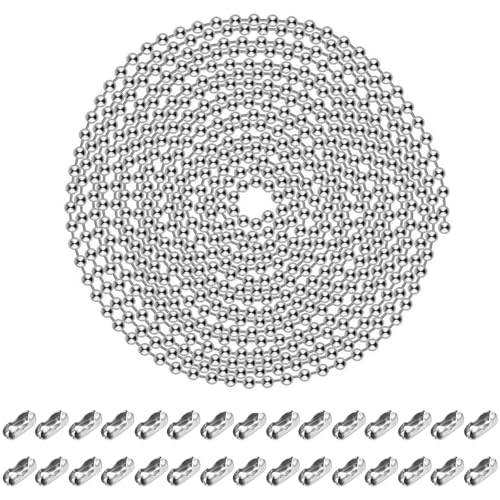 Purffy - Ball Chain, 20 Feet Ball Bead Chain with 30 Pcs Matching Connectors, Stainless Steel Beaded Pull Chain Extension for DIY Craft Making, 3.2 mm