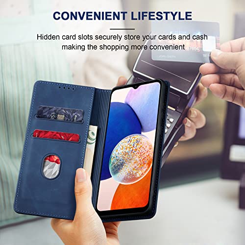 Image of Jasonyu Wallet Case for Samsung Galaxy A14 4G /5G, Flip PU Leather, Blue