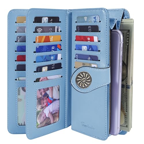 Image of Travelambo Women's Wallet RFID Blocking Credit Card Holder Large Capacity Wristlet Leather Wallets Purse