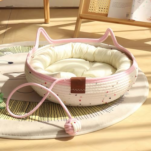 キャットケージ ペットマットレス 手編みケージバスケット 猫爪とぎ 猫犬兼用 ペット寝具 キャットベッド ペットハウス 夏冬兼用 四季通用インナーパッド (13L x 9W x 7H cm,D)