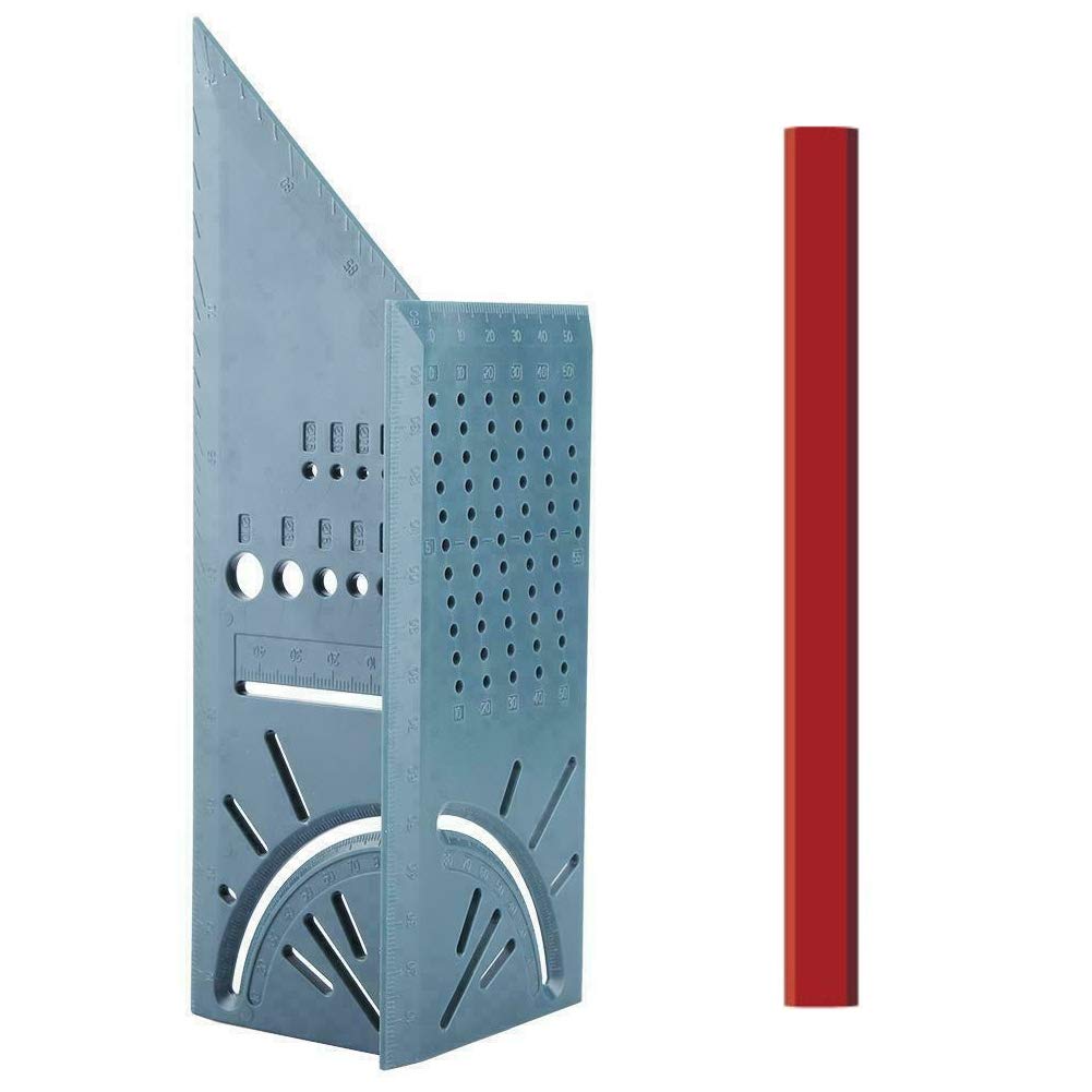 S&Y 3D Mitre Angle Measuring Ruler with Carpenter Pencil, Multi-function Woodworking Angle Ruler & Gauge for Three Dimensional Items Measuring Timber, Pipes, Etc.