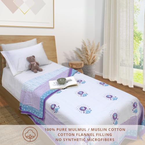 Image of TOAIArt Premium Jaipuri Dohar | AC Blanket Summer Quilt | Hand Block Printed | 3 Layers | Reversible | 150GSM 100% Mulmul Cotton | 100% Cotton Flannel Filling | Single 60 inch X 90 inch |Sleepy Sheep