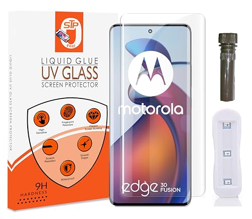 Image of STP FEEL (Pack of 2 Curved UV Tempered Glass for Motorola Edge 40 / Motorola Edge 30 Fusion (6.55 Inch) Advanced Border Less Full Screen Coverage Screen Protector Guard with Installation Kit