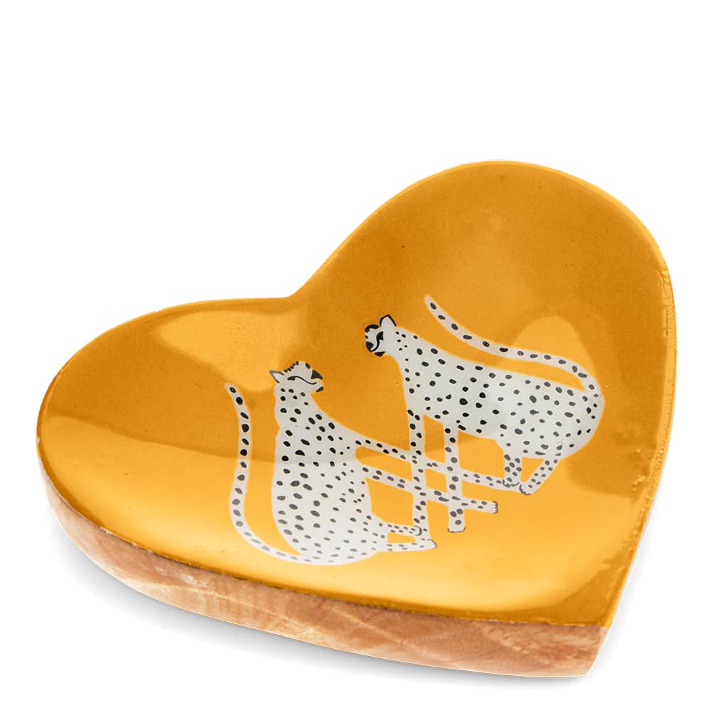 Rex London Wooden Heart-shaped Trinket Dish - Leopards