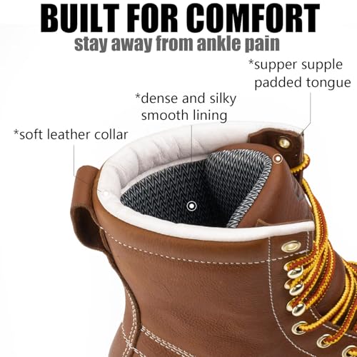 SUREWAY 8in Waterproof Moc Toe Work Boots for Men - Soft Toe,Premium Full-Grain Leather,Safety Wedge Work Boots/Shoes,Comfort Insole,Oil/Slip Resistant,GoodyearWelt,Industrial Construction TBCO3