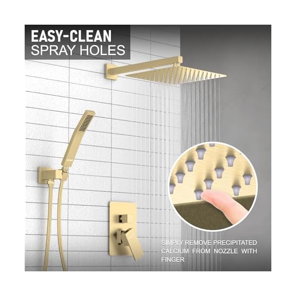 Shower system bathroom luxury 12 inch rain shower head with handheld mixer shower combo set wall mounted shower faucet trim with valve brush gold  urban country home decor