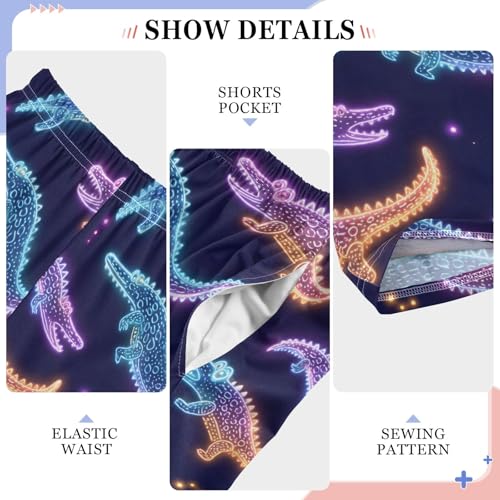 Pajama Pants Lounge Sleep PJ Bottoms Sleepwear Elastic Waist Drawstring S Alligator Neon4