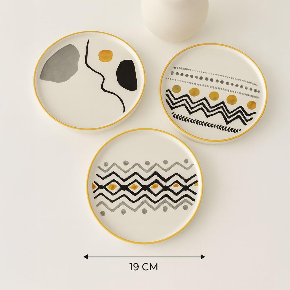 Ensemble de petit-déjeuner 14 pièces pour 6 personnes - Série Axial empilable - Vaisselle en céramique Kütahya faite à la main avec assiettes de service et bols - Passe au lave-vaisselle