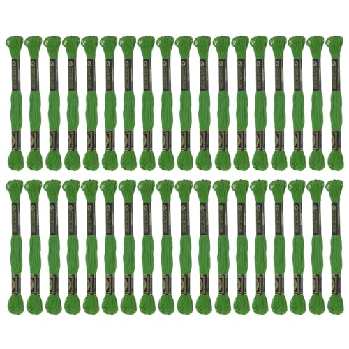 Image of HARFINGTON 3pcs 12 Skeins Embroidery Floss 8.75yds(8m) Egyptian Long-Staple Cotton Cross Stitch Thread for Sewing DIY Bracelet Yarn String and Crafts, Grass Green(6905)