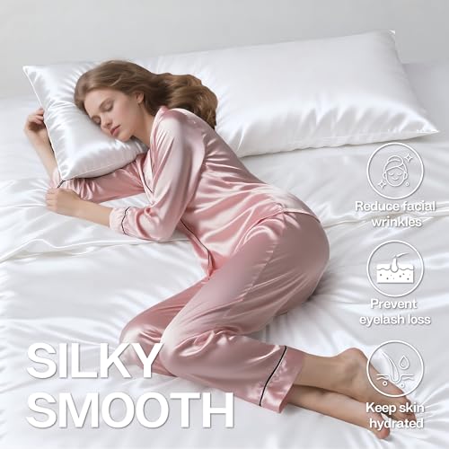 Image of MR&HM Satin Body Pillow Cover, Soft and Breathable Body Pillow Case with Envelope Closure, Cooling and Silky Long Pillowcase for Hair and Skin,Grey (20x54, White)