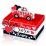 Pinkunn 4 bandejas escalonadas para el día de San Valentín, decoración del día de San Valentín, libros de madera con letreros XOXO Hugs and Kisses para novia, esposa, fiesta, boda, estante, mesa de