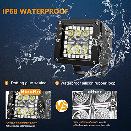 Nicoko 18W 3" Led Work Light With Chaser Rgb Halo 16 Million Colors Over 200 Flashing Modes Headlights Frontlights Flasing Strobe Lights Ip 68 Waterproof Free Wiring Harness 2 Year Warranty #TOP2