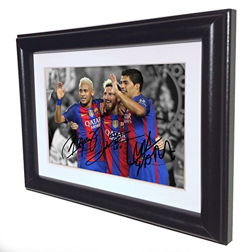 Signed Black Soccer 2016/17 Lionel Messi Neymar Jr Suarez Barcelona Autographed Photo Photograph Picture Frame Gift SM