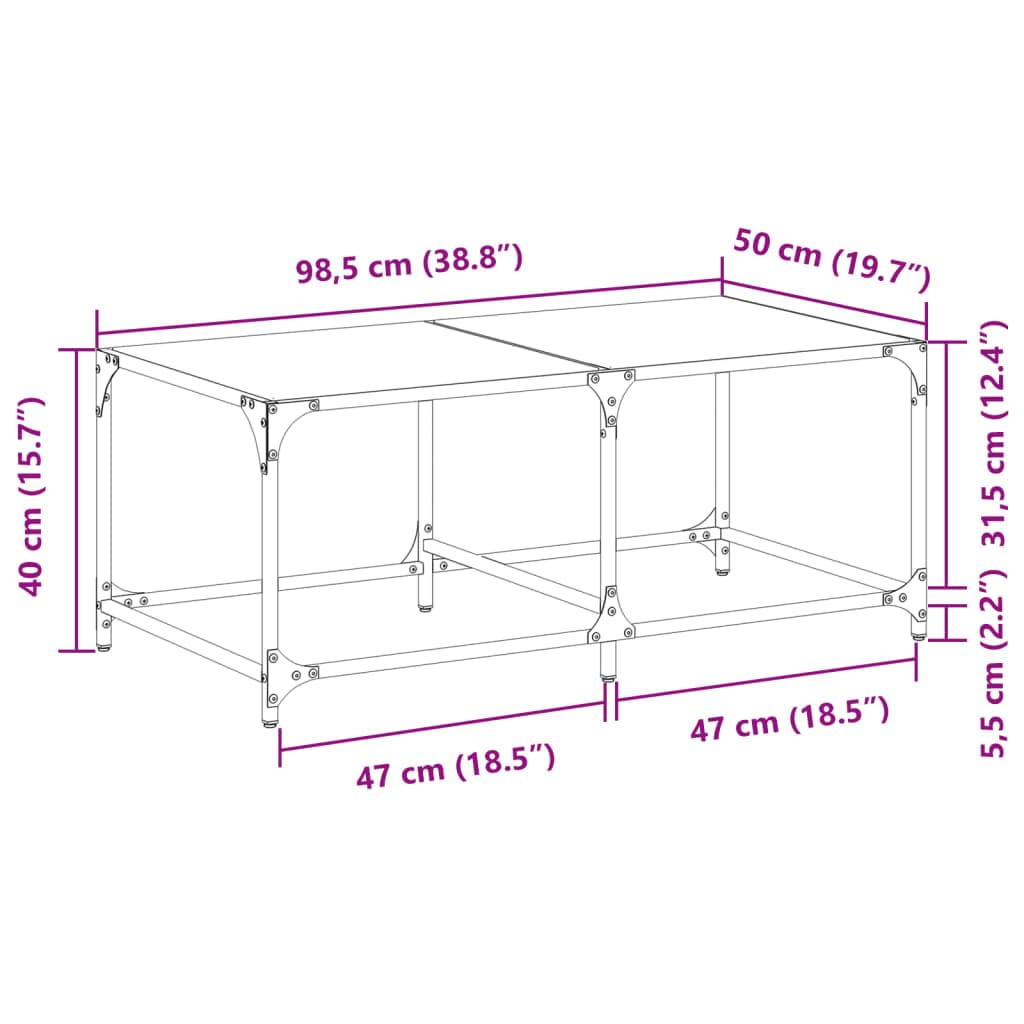 VidaXL Set Di 2 Tavolini Con Piano In Vetro Trasparente E Base In Acciaio - 98,5x50x41 Cm, Design Moderno, Per Soggiorno E Salotto - 2