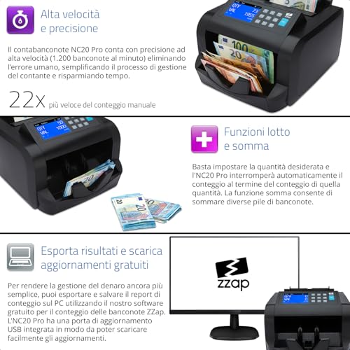 Zzap Contabanconote E Verificatore Di Banconote False - Macchina Conta Contanti (NC20 Pro) - 4