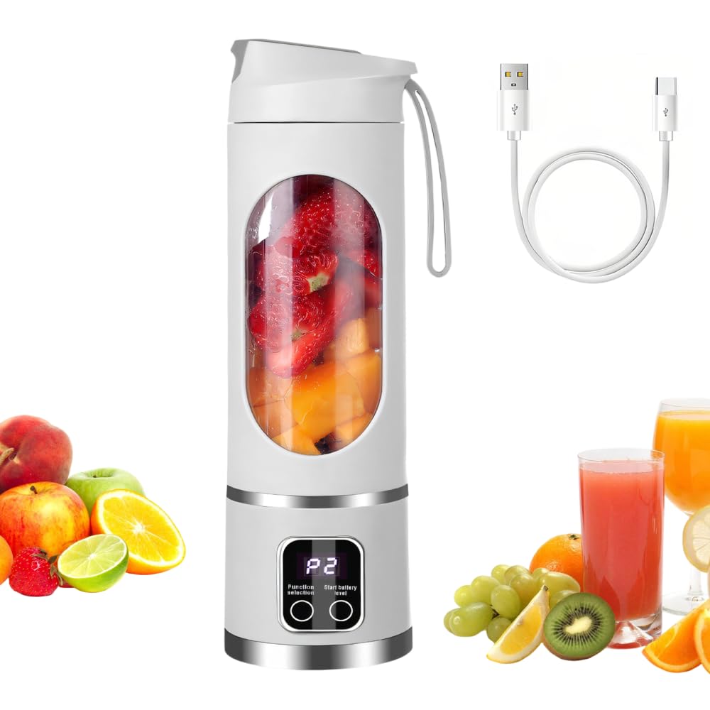 Portable Blender Cup,450ml Smoothies Shakes Maker with 12 Sharp Blades & 1500mAh Battery USB Rechargeable for Kitchen Travel Office Sport Gym Camping