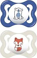 MAM Baby Kit com 2 Chupetas Supreme Com Bico Extrafino de Silicone SkinSoft para Crianças de 0-6 Meses Com Caixa Esterilizadora, Azul