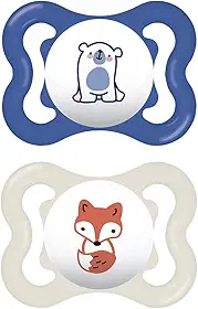 MAM Baby Kit com 2 Chupetas Supreme Com Bico Extrafino de Silicone SkinSoft para Crianças de 0-6 Meses Com Caixa Esterilizadora, Azul