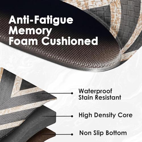 Arttown TCL2024032048-PVCKM2 Boho Aztec Wooden Geometric Anti-Fatigue Kitchen Rug Set Of 2 Grey Black Vintage Cushioned Kitchen Floor Standing Mat Waterproof Non-Slip Kitchen Mat And Rugs Pvc Ergonomic Comfort Foam Rug thumb #3