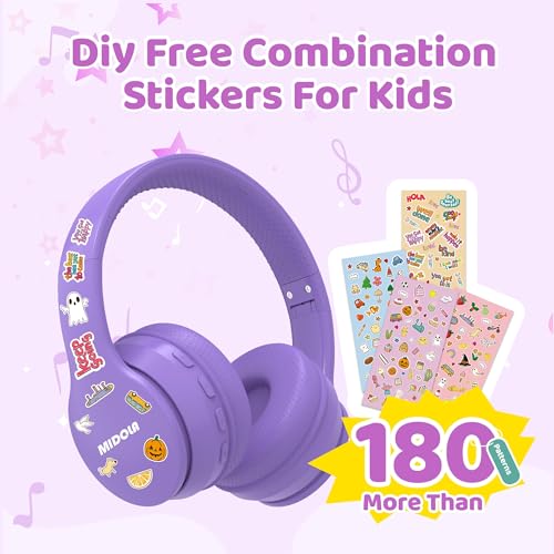 Image of MIDOLA Kids Headphones Bluetooth 5.4 Wireless 68H Play Time Volume Limit 85 /94dB Over-Ear Foldable Headset,Type-C Fast Charging,Wired Aux Mic for Toddler Child Pad Tablet Light Purple