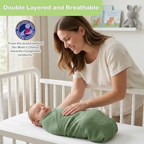 Image of Organic Muslin Baby Blanket 3-Pack Green, Ivory & Floral 38x40 Inch 100% Organic Cotton Oeko-TEX Certified Hypoallergenic Swaddle Blanket for Newborn Girls, Pastel Baby Girl Gift