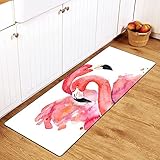 Watercolor Flamingo Kitchen Rugs Pink Flamingo Bath Mat Non Skid Washable Standing Floor Mat Runner