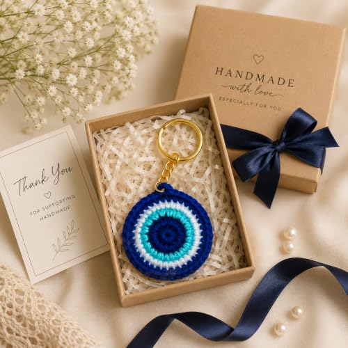 Image of Handmade Crochet Keychain for Women & Girls, Cute Yarn Key Ring, Bag Charm, Car Key Holder & Gift, Aesthetic Handmade Floral Accessory