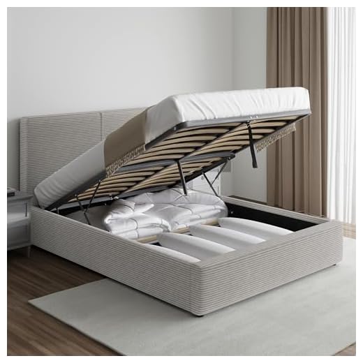 Blisswood Double Ottoman Bed, 4ft6 Double Bed Frame with Gas Lift-Up Storage Base, UKFR Velvet Finish & Wooden Slats, Upholstered Space-Saving Bedframe for Adults & Guest Room (135x190cm, No Mattress)