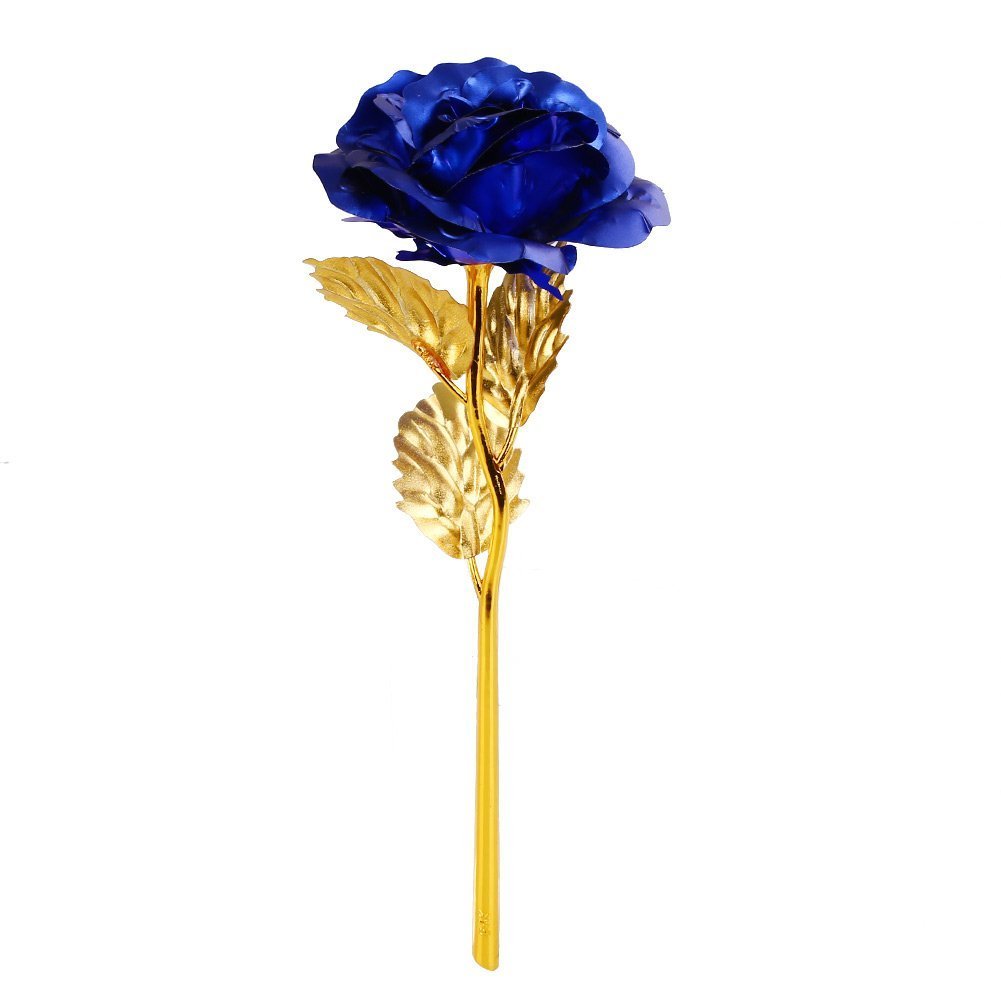 Youngine Blue Creative 24K Gold Foil Rose Flower Full Blossom Presents, Romantic Gift For Her With Box, Handcrafted & Love Last Forever (Blue)