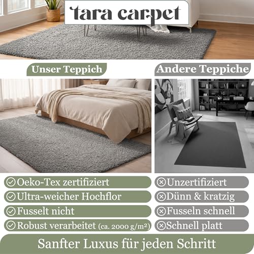 Taracarpet Shaggy Teppich Wohnzimmer Venezia Hochflor Langflor Teppiche modern Anthrazit 060x090 cm