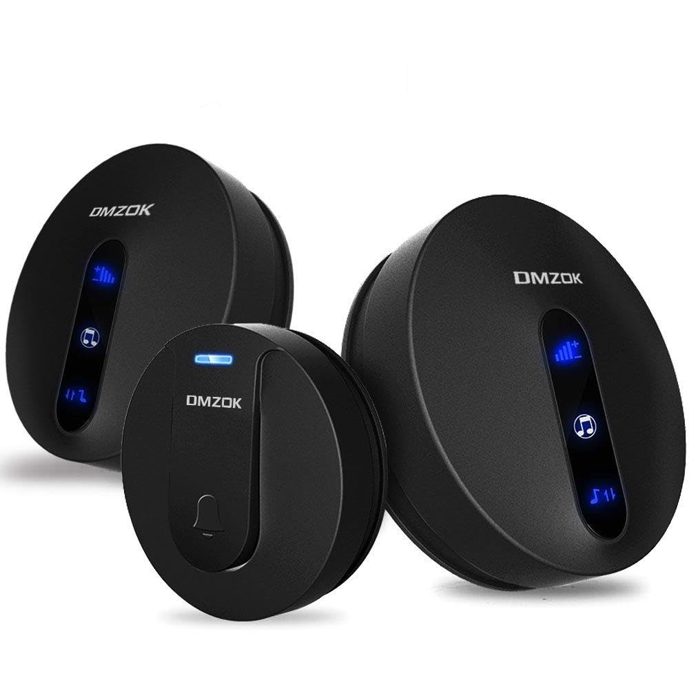 No Battery Required Wireless Doorbell Kit, DMZOK Self Powered Wireless Doorbell, Weatherproof Door Chime Kit with 2 Receivers and 1 Self-Generating Powered Push Button, 58 Chime Tunes Options