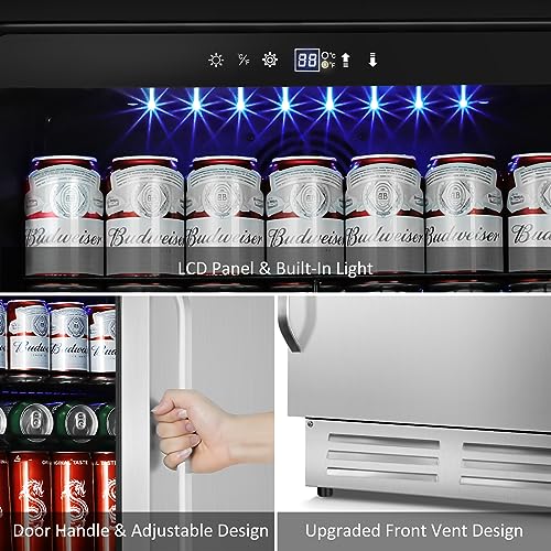Image of Velivi 24 Inch Beverage Refrigerator, Under Counter Beverage Cooler, Built-in and Freestanding, 210 Cans, Drink Fridge with Stainless Steel Door, Safety Lock, Touch Control
