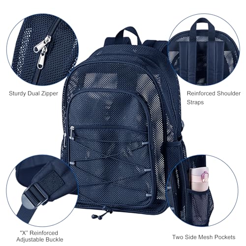 Image of COVAX Mesh Backpack for School Heavy Duty Semi-Transparent Bookbags for Beach, Swimming, Sports, Work, Travel (Royal Blue)
