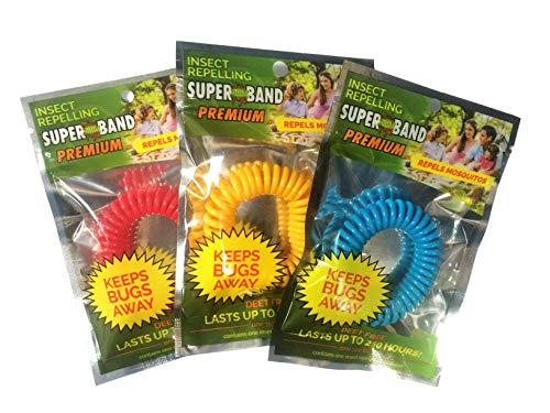 Superband Premium Insect Repellent Bracelet: Assorted Colors - Red, Blue, Yellow (10 Pack)