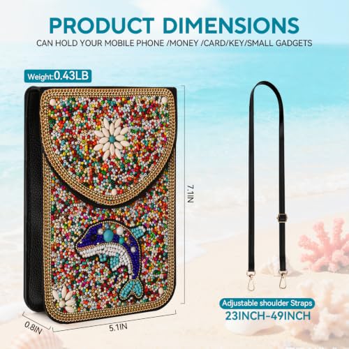 Image of Small Beaded Crossbody Bag for Women, Boho Cell Phone Shoulder Purse Wallet with Handcrafted Colorful Beads