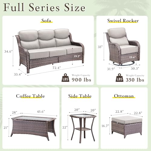 Luxury High Back Outdoor Furniture with 6-inch Extra Thick Cushions, Patio Furniture Set with Swivel Chairs, 7 PCS Wicker Conversation Set for Yard, Deck, Poolside, Brown/Beige - Image 3