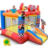 Culaluva Inflatable Bounce House: Bouncy Castle 2-in-1 with Slide for Kids Aged 3-6 - with 370W Blower & Storage Bag - Indoor Outdoor Play