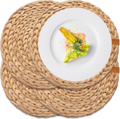 Wasserhyazinthen Tischset 4er Set, 33cm Handgefertigtes rundes Tischset, Platzset aus Seegras, rutschfest und hitzebeständig, Perfekt für Esstische, Telleruntersetzer und böhmisches Dekor
