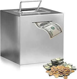 Spardose Erwachsene Edelstahl Safe Sparbüchse, Tresor Kinder Sparschwein Groß XXL, Geldsparbox mit Griff Nicht Zum Öffnen, Sparschwein Groß für 10000 Euro, Piggy Bank Metall Kindertresor (15cm)