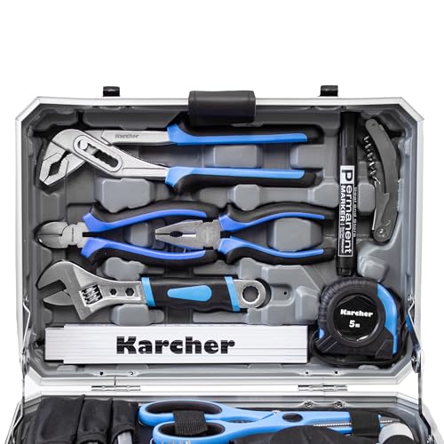 KARCHER Werkzeugkoffer 114-teiliges Tool-Set I Werkzeugset aus Chrom Vanadium & Karbonstahl mit Hammer, Schraubendreher, Steckschlüssel, Bitsatz uvm. I Praktischer Koffer für Werkzeug - 5