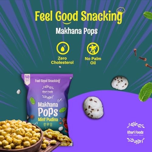 Image of Khari Foods Premium Flavoured Makhana 25g, Crunchy & Roasted Makhana Pops, Protein Source, Fibre Rich, No Palm Oil, Gluten Free (Mint Pudina)