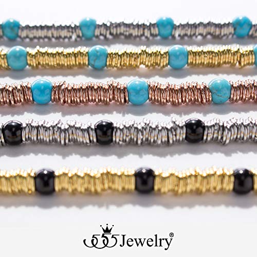 555Jewelry Stainless Steel Extendable Charm Discs & Beads Bracelet for Women 6