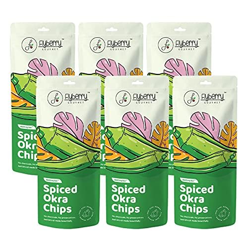 Image of Flyberry Gourmet Vacuum Fried Okra Chips, 240g (Pack of 6x40g) | Less than 2% Rice bran oil | No Palm Oil & Preservatives | Healthy Snacks