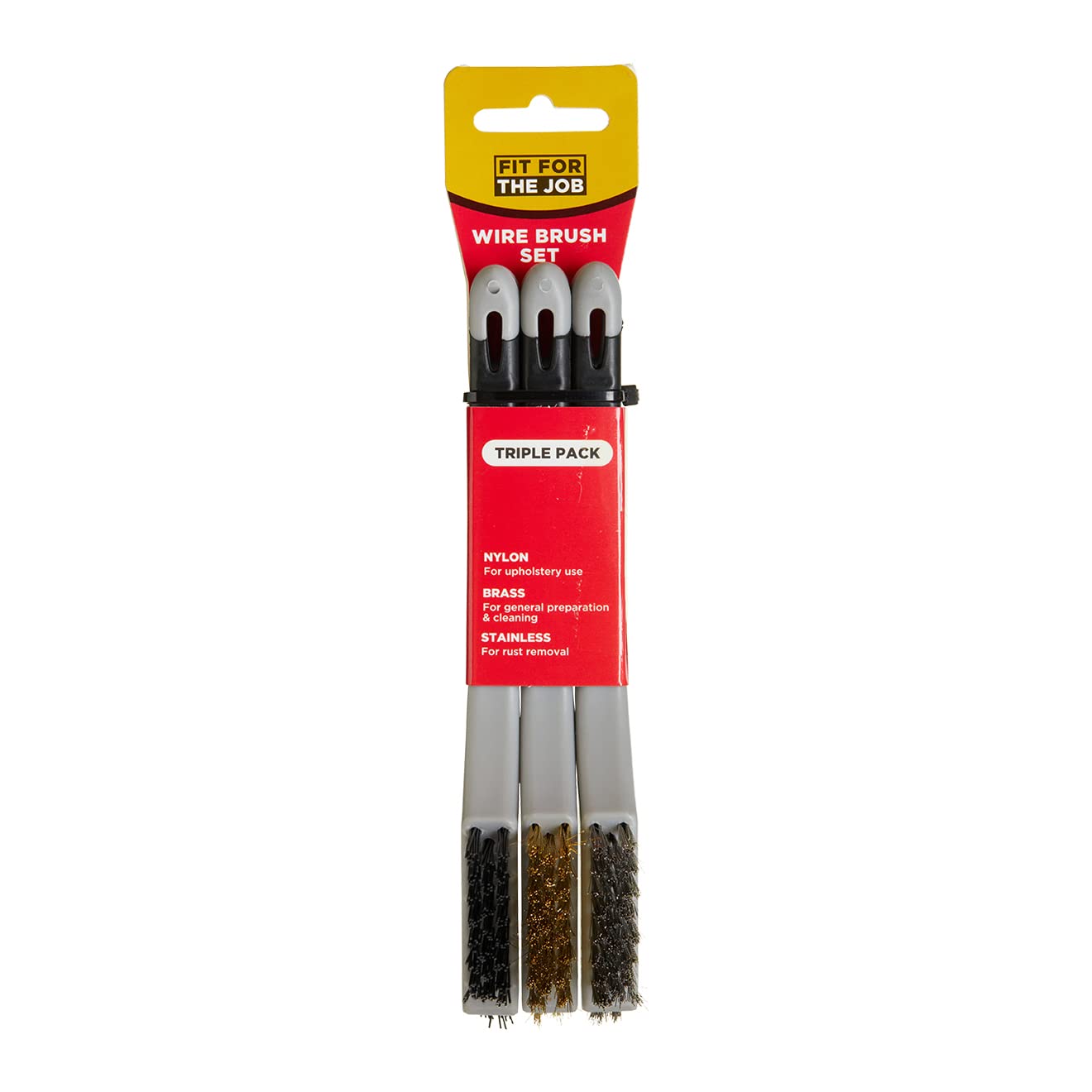 Fit For The Job 3-teil. Mehrzw.-Mini-Drahtb.-Set; weicher Griff – Nylon-/Messing-/Stahldrahtb.; Entfernen v. Farbe/Schmutz, Reinigen v. Rost, Gittern, Fliesen, Holz, Metall, Ziegeln, Schweißschlacke