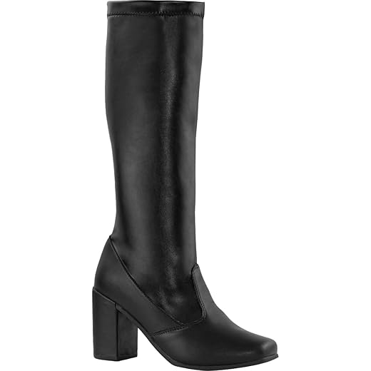 Bota Feminina Bico Quadrado Salto Alto Cano Longo Stretch