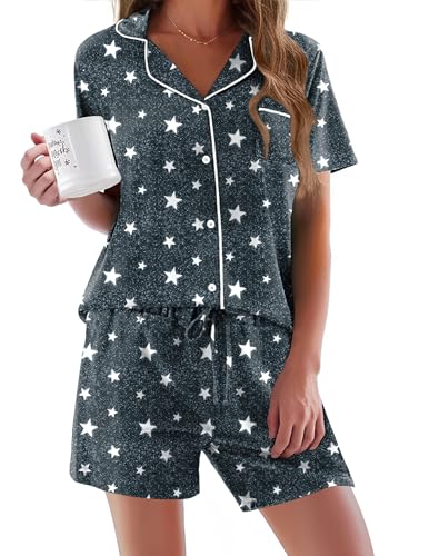 Image of Ekouaer Pajamas Set for Women Short Sleeve Sleepwear Button Down Pjs Soft 2 Piece Lounge Sets XS-XXXL