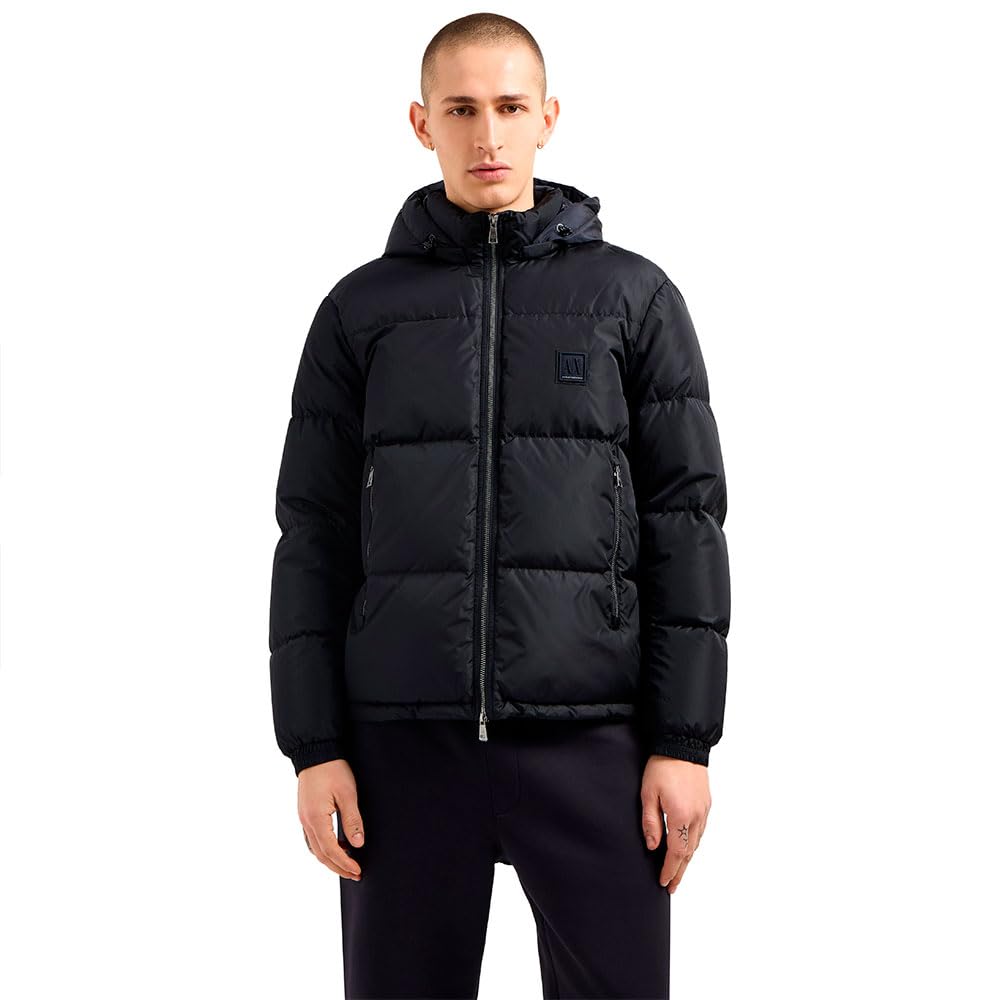 Armani Exchange Herren Icon Logo Down Puffer Jacke, tiefes Marineblau, X-Groß