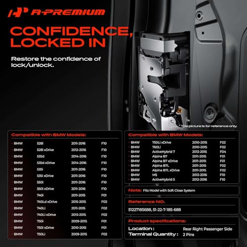 Image of A-Premium Rear Right Passenger Door Lock Actuator Compatible with BMW 528i 535d 535i 550i 740i 740Ld xDrive 740Li xDrive 750i xDrive 750Li xDrive 760Li & More, for Model with Soft Close System