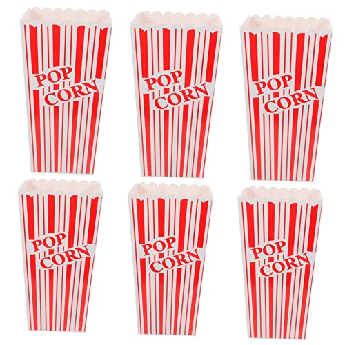 GLEAVI 6pcs Striped Paper Popcorn Boxes Snack Containers Capacity for Candy Popcorn Treats for Parties Movie Celebrations