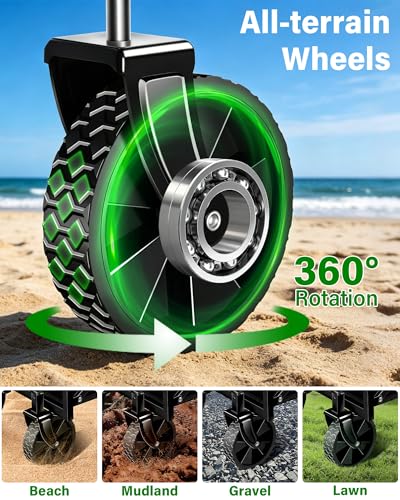 Image of Collapsible Wagons Carts Foldable Wagon, Foldable Wagon Cart with Wheels, Folding Wagons for Beach Camp Sports Garden, 2 Cup Holders /Lightweight Portable /Black /280 LBS